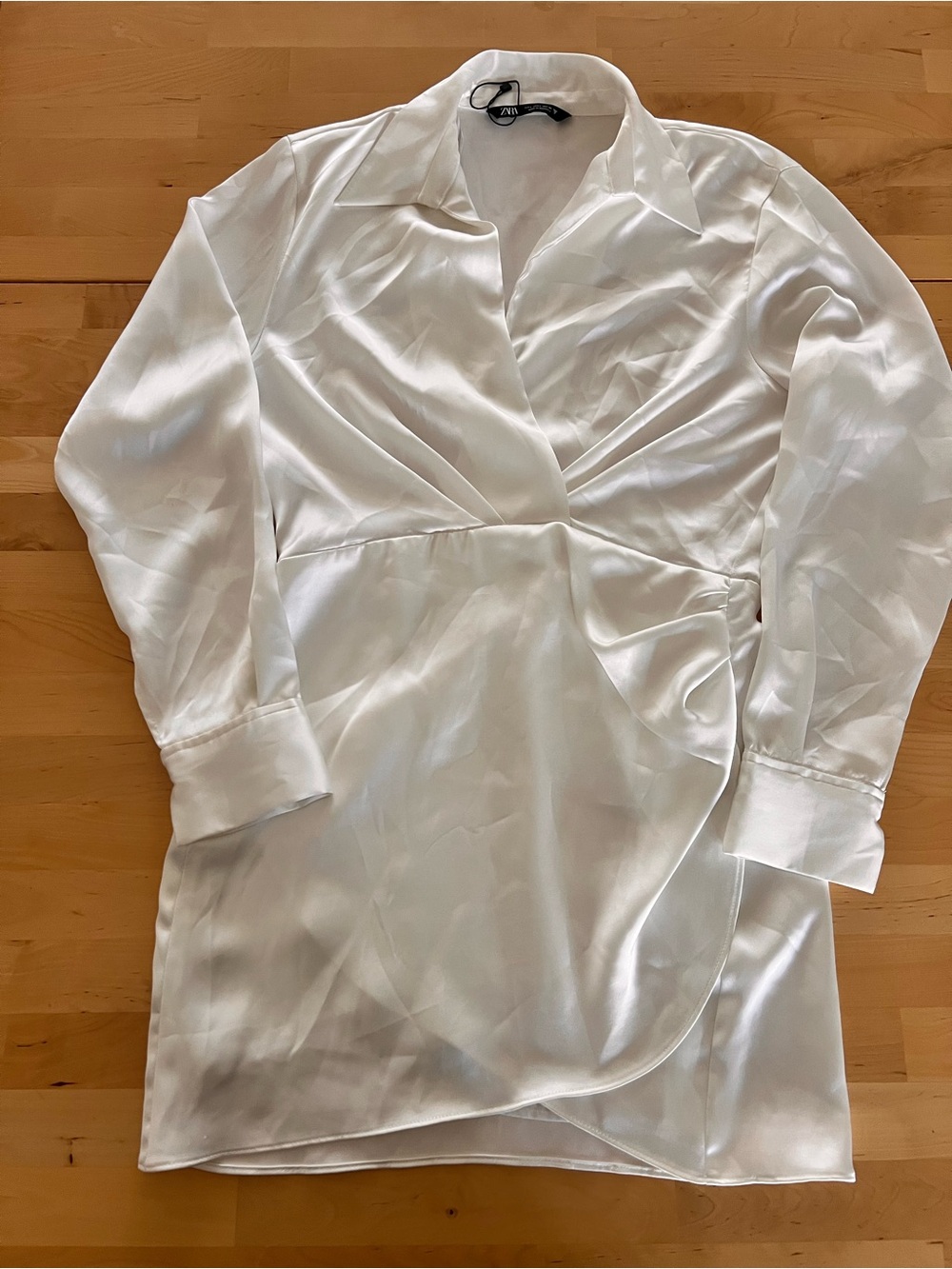 Zara White Satin Wrap-Style Mini Dress